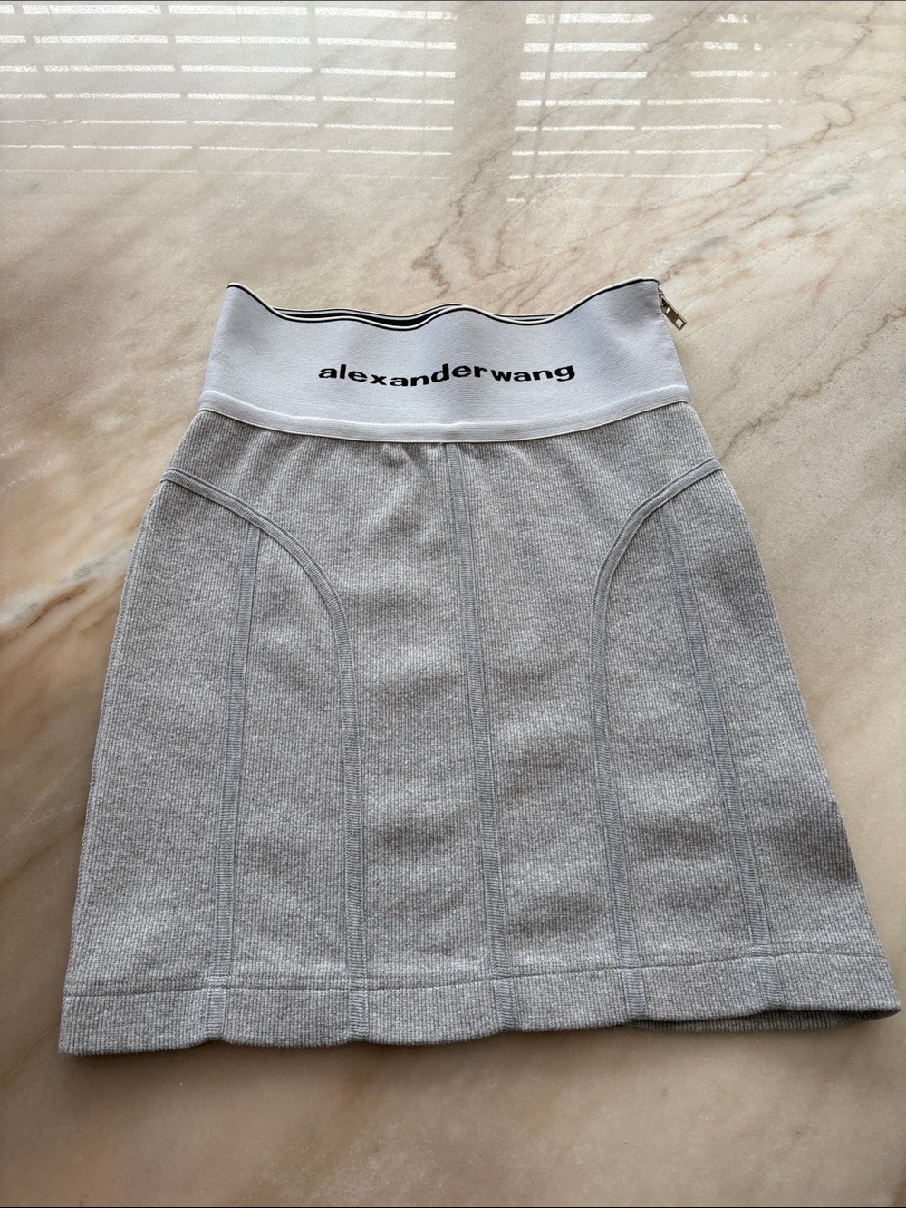 Alexander Wang Gray Ribbed Mini Skirt with White Logo Waistband
